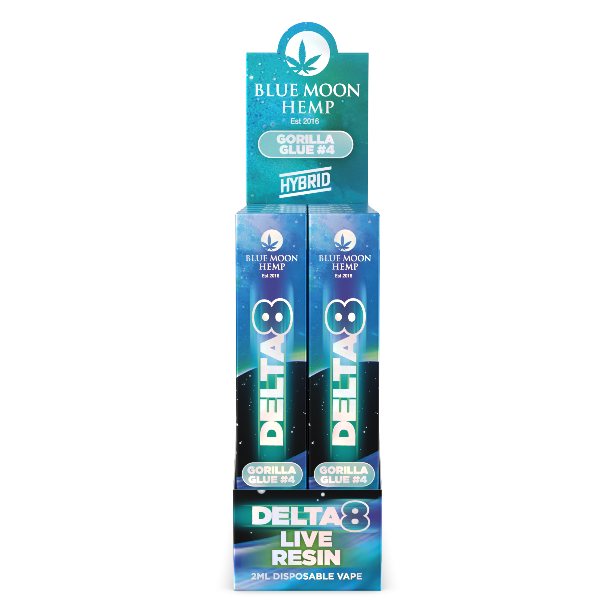 Delta 8 Live Resin 2 Gram Disposable Vape Gorilla Glue 4 10 Pack Blue Moon Hemp Wholesale 6383