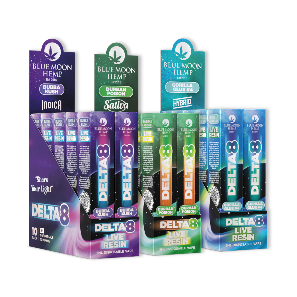 Delta 8 Live Resin 2 Gram Disposable 3 Box Bundle Blue Moon Hemp Wholesale 8725