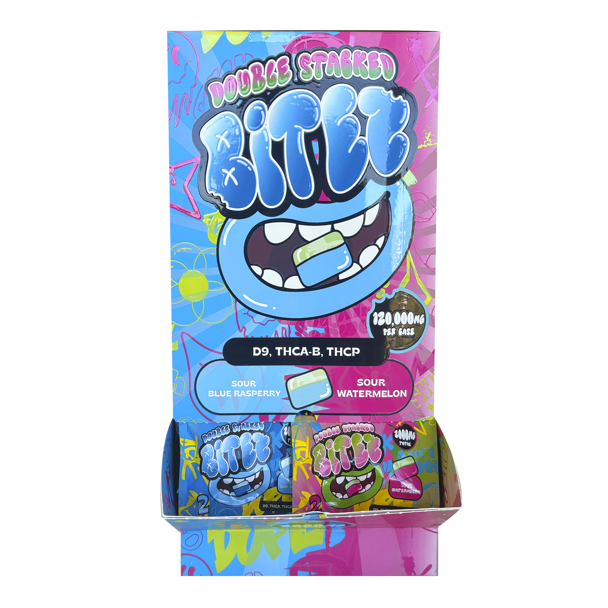 Trippy Sugar – 2ct Bitez – Sour Blue Razz / Sour Watermelon – 60ct Display